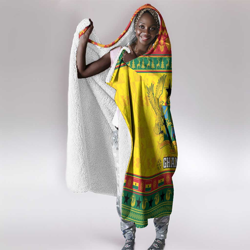 Afro Ghana Christmas Hooded Blanket Coat Of Arms - Kente Pattern