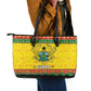 Afro Ghana Christmas Leather Tote Bag Coat Of Arms - Kente Pattern