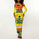 Afro Ghana Christmas Long Sleeve Bodycon Dress Coat Of Arms - Kente Pattern LT15