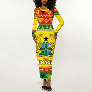 Afro Ghana Christmas Long Sleeve Bodycon Dress Coat Of Arms - Kente Pattern LT15