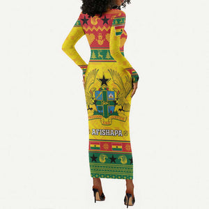 Afro Ghana Christmas Long Sleeve Bodycon Dress Coat Of Arms - Kente Pattern LT15