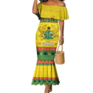 Afro Ghana Christmas Mermaid Dress Coat Of Arms - Kente Pattern