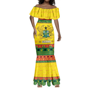 Afro Ghana Christmas Mermaid Dress Coat Of Arms - Kente Pattern