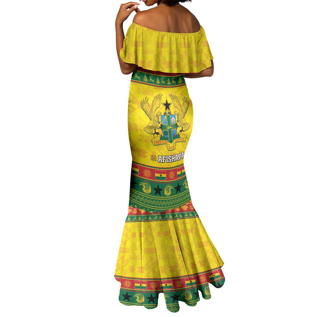 Afro Ghana Christmas Mermaid Dress Coat Of Arms - Kente Pattern