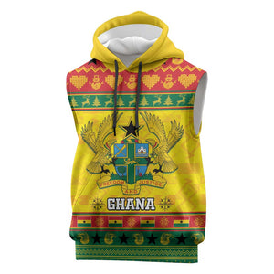 Afro Ghana Christmas Sleeveless Hoodie Coat Of Arms - Kente Pattern - African Pride