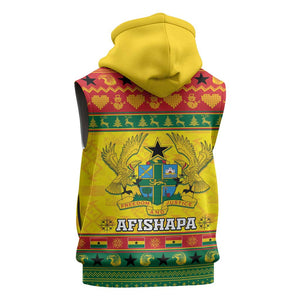 Afro Ghana Christmas Sleeveless Hoodie Coat Of Arms - Kente Pattern - African Pride