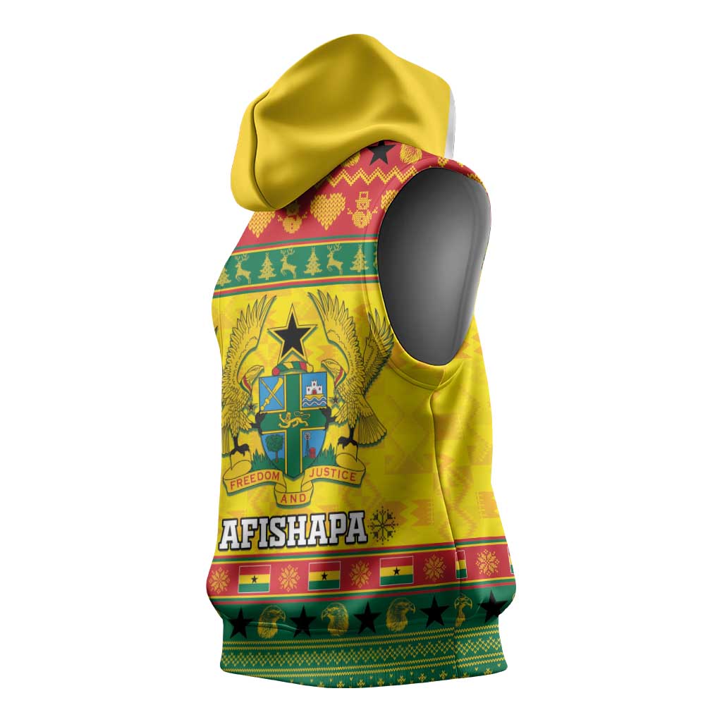 Afro Ghana Christmas Sleeveless Hoodie Coat Of Arms - Kente Pattern - African Pride