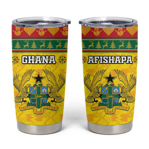Afro Ghana Christmas Tumbler Cup Coat Of Arms - Kente Pattern