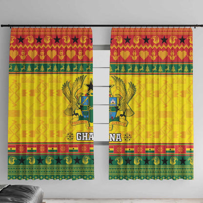 Afro Ghana Christmas Window Curtain Coat Of Arms - Kente Pattern