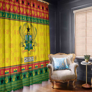 Afro Ghana Christmas Window Curtain Coat Of Arms - Kente Pattern