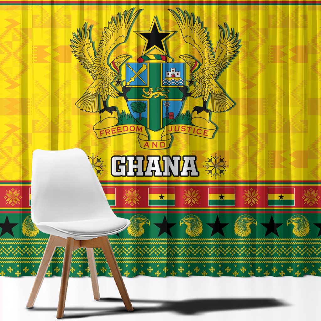 Afro Ghana Christmas Window Curtain Coat Of Arms - Kente Pattern