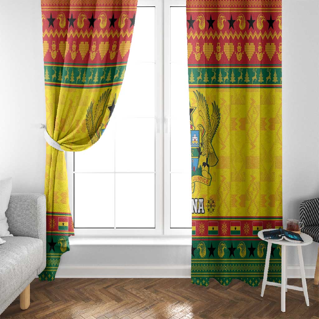 Afro Ghana Christmas Window Curtain Coat Of Arms - Kente Pattern