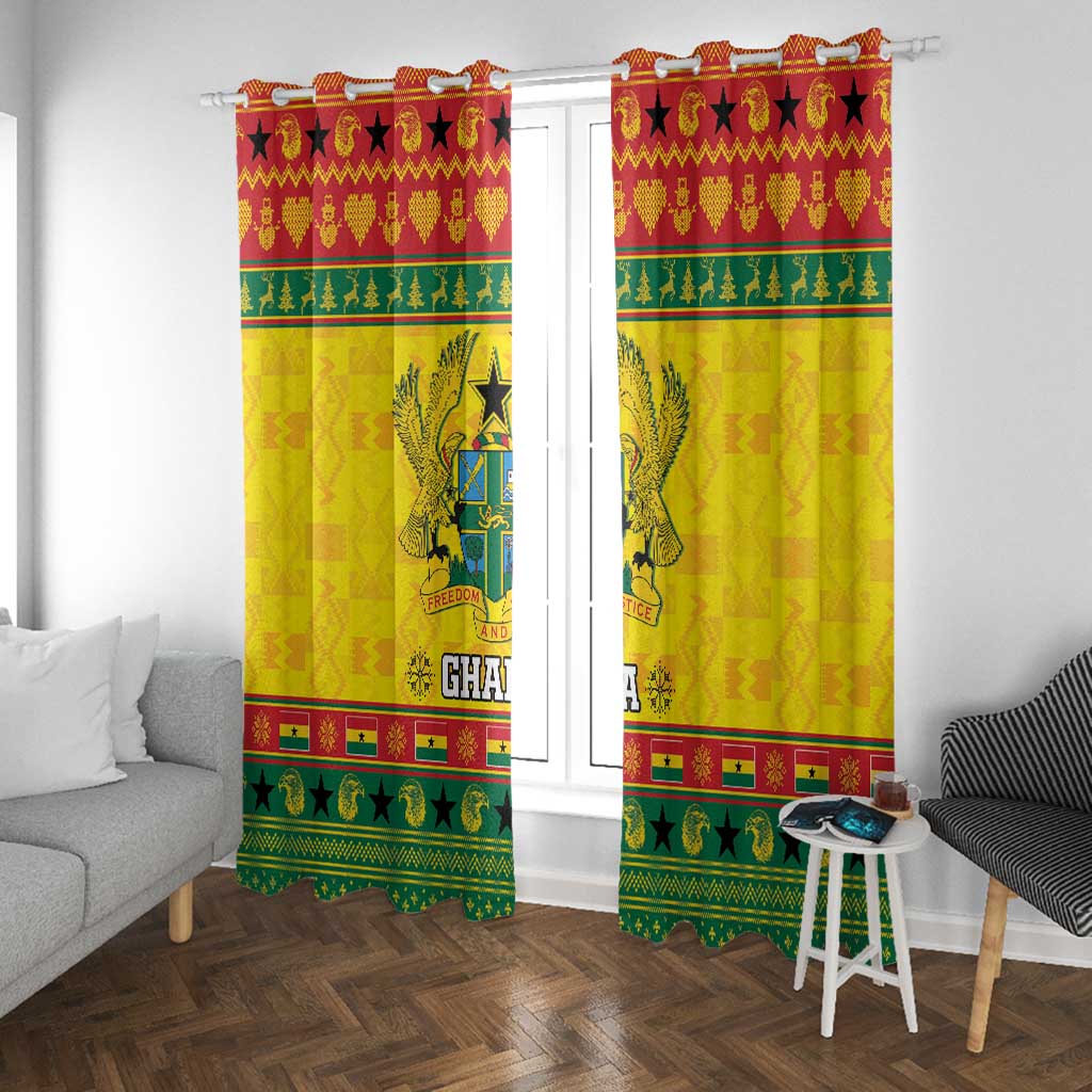 Afro Ghana Christmas Window Curtain Coat Of Arms - Kente Pattern