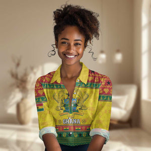 Afro Ghana Christmas Women Casual Shirt Coat Of Arms - Kente Pattern LT15