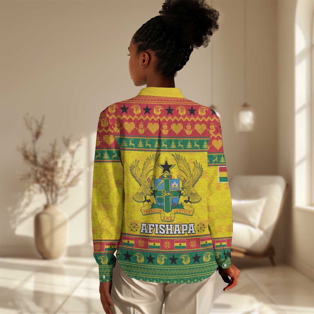 Afro Ghana Christmas Women Casual Shirt Coat Of Arms - Kente Pattern LT15