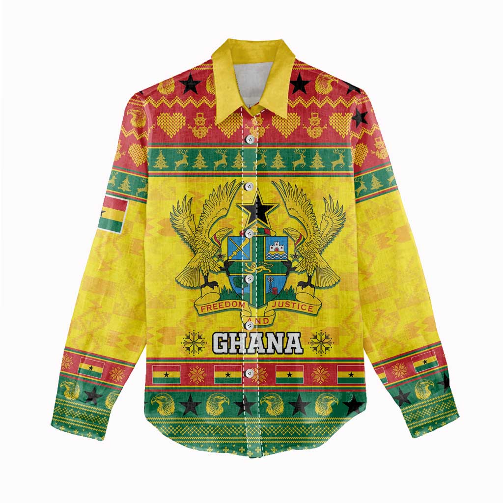 Afro Ghana Christmas Women Casual Shirt Coat Of Arms - Kente Pattern LT15