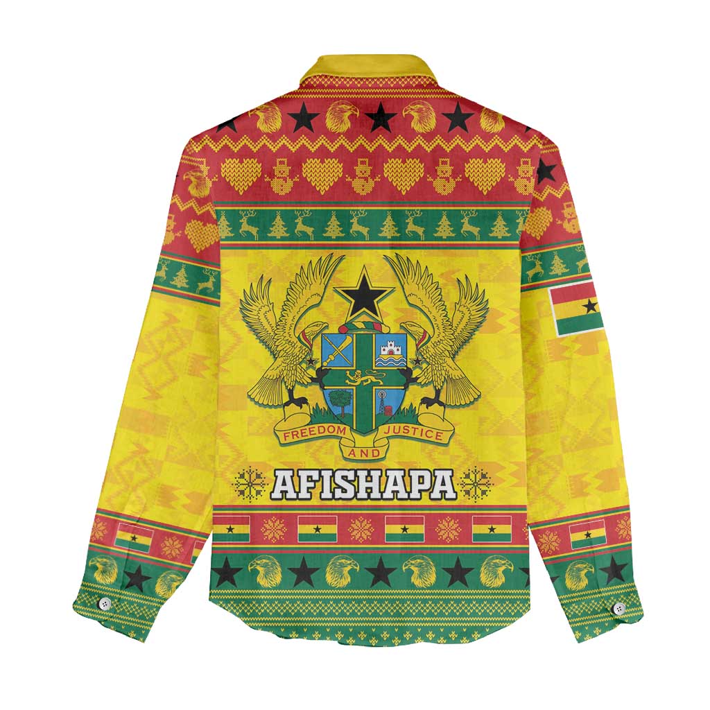 Afro Ghana Christmas Women Casual Shirt Coat Of Arms - Kente Pattern LT15