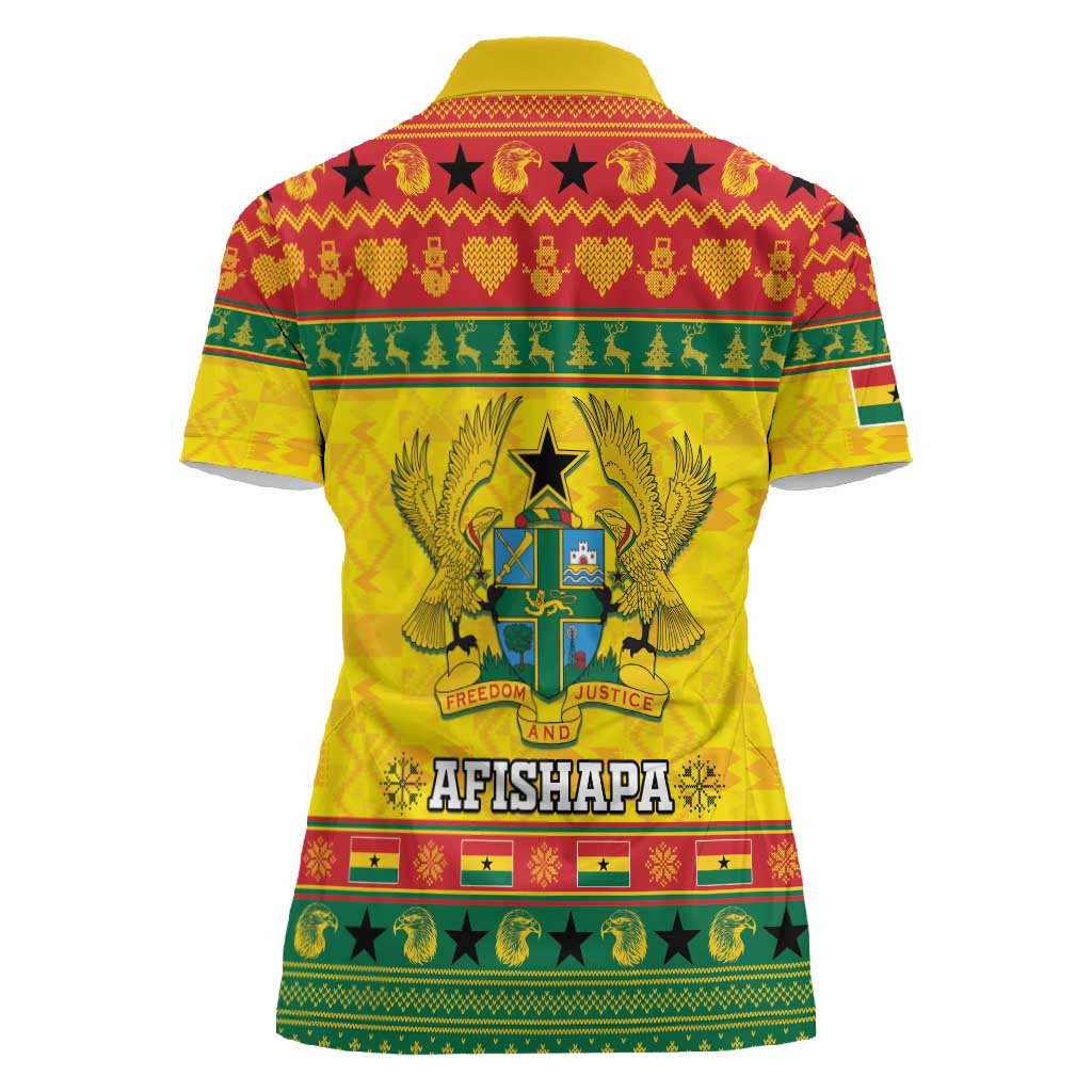 Afro Ghana Christmas Women Polo Shirt Coat Of Arms - Kente Pattern