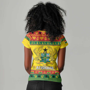 Afro Ghana Christmas Women V-Neck T-Shirt Coat Of Arms - Kente Pattern