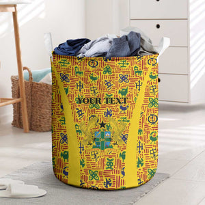 Custom Ghana Football Laundry Basket Yellow Adinkra Pattern - African Pride
