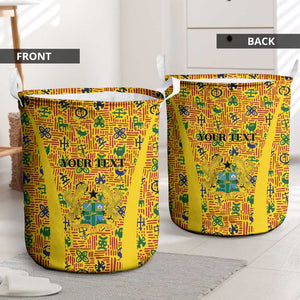 Custom Ghana Football Laundry Basket Yellow Adinkra Pattern - African Pride