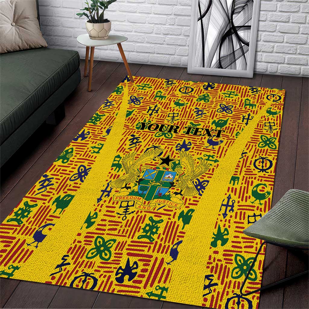 Custom Ghana Football Area Rug Yellow Adinkra Pattern - African Pride