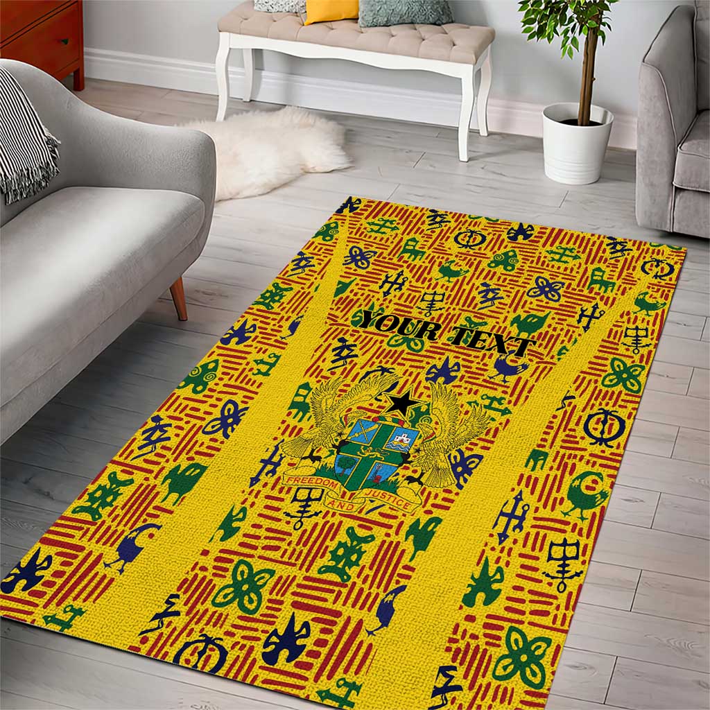 Custom Ghana Football Area Rug Yellow Adinkra Pattern - African Pride