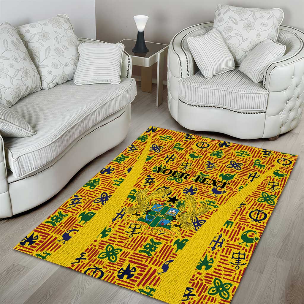 Custom Ghana Football Area Rug Yellow Adinkra Pattern - African Pride