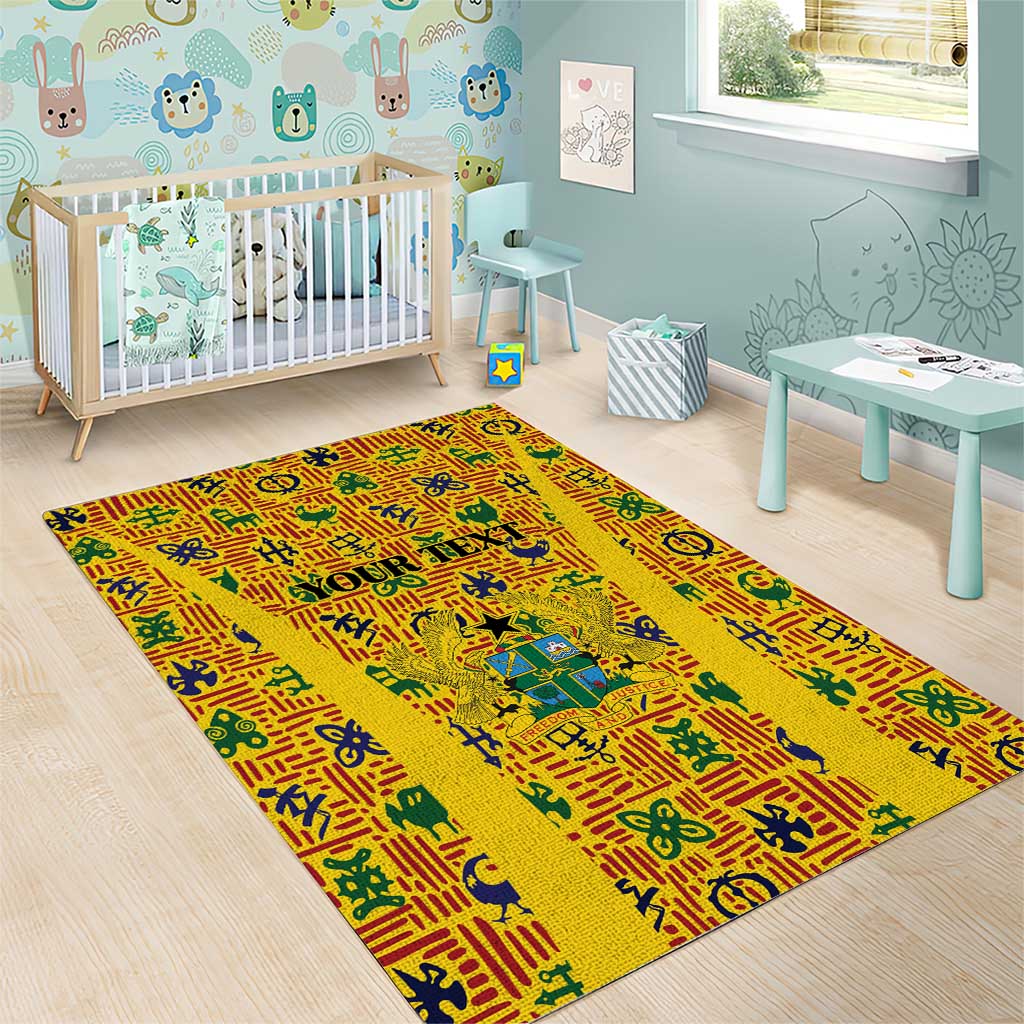 Custom Ghana Football Area Rug Yellow Adinkra Pattern - African Pride