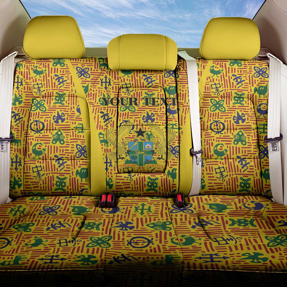 Custom Ghana Football Back Car Seat Cover Yellow Adinkra Pattern - African Pride