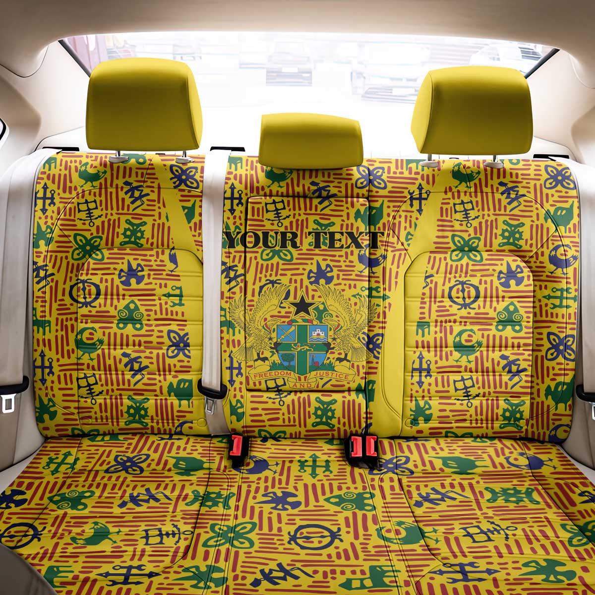 Custom Ghana Football Back Car Seat Cover Yellow Adinkra Pattern - African Pride