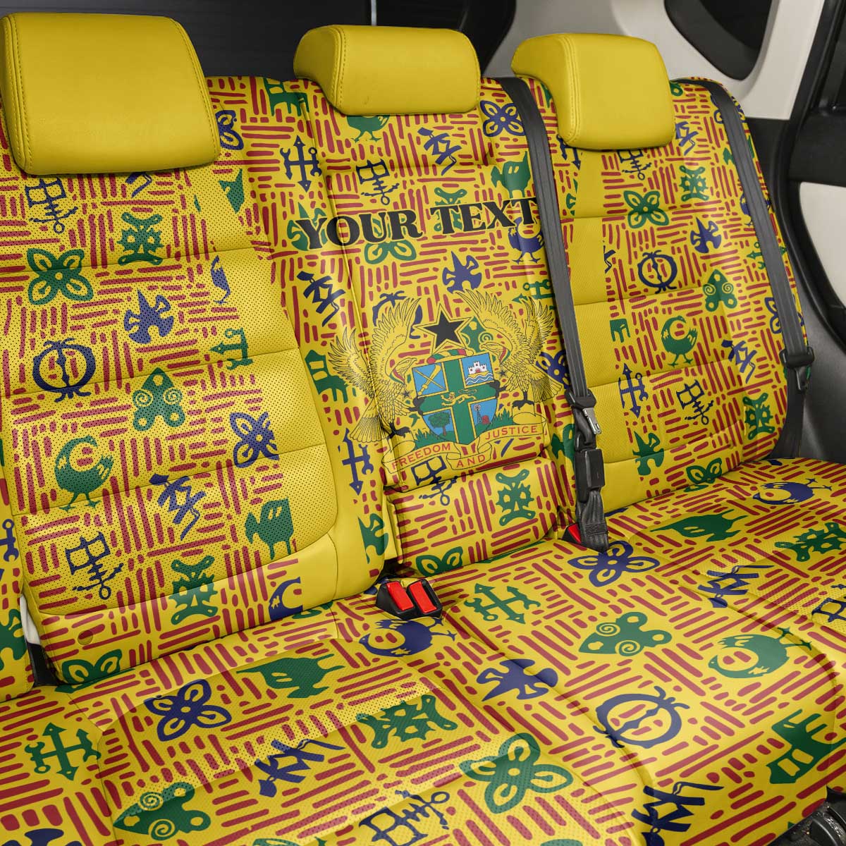 Custom Ghana Football Back Car Seat Cover Yellow Adinkra Pattern - African Pride