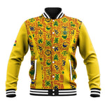 Custom Ghana Football Baseball Jacket Yellow Adinkra Pattern - African Pride