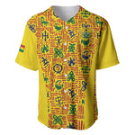 Custom Ghana Football Baseball Jersey Yellow Adinkra Pattern - African Pride