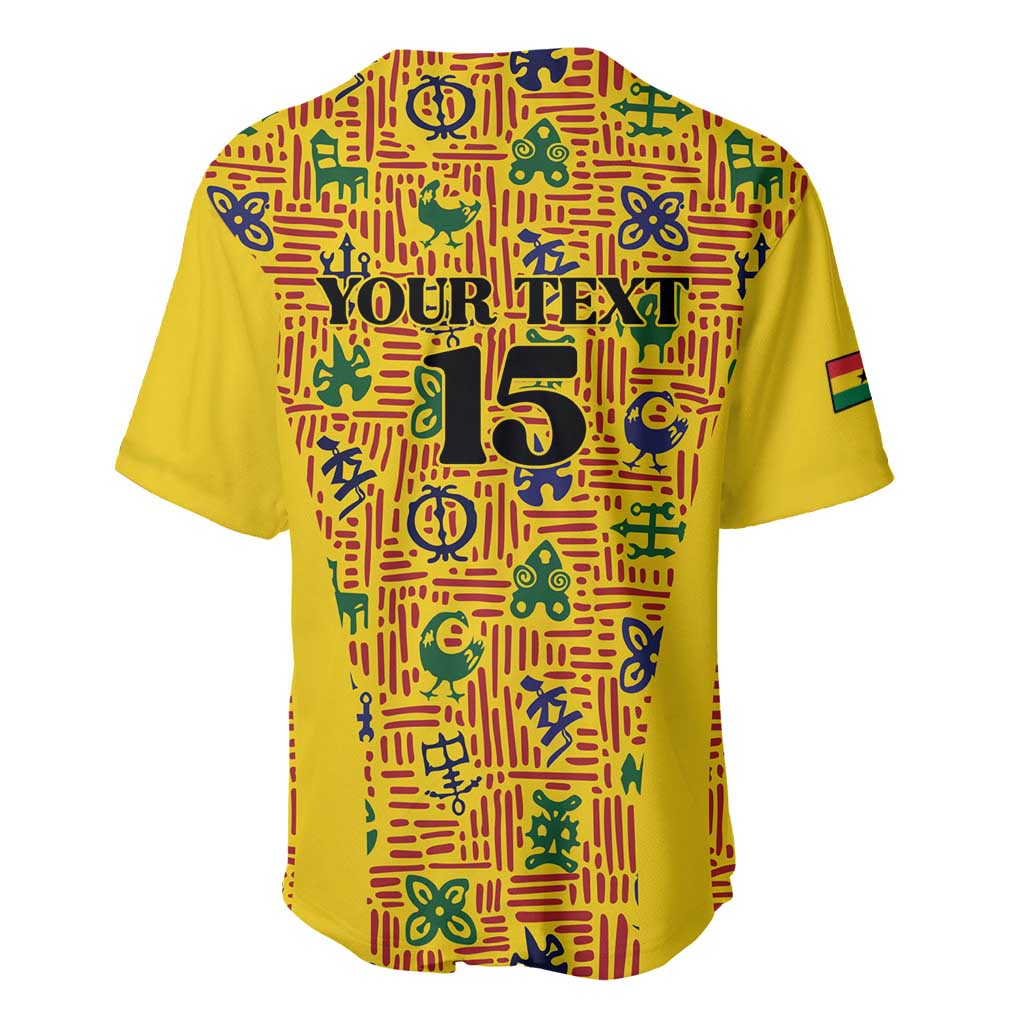 Custom Ghana Football Baseball Jersey Yellow Adinkra Pattern - African Pride