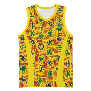 Custom Ghana Football Basketball Jersey Yellow Adinkra Pattern - African Pride