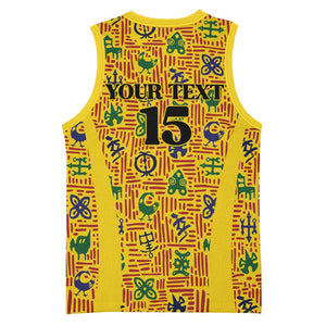Custom Ghana Football Basketball Jersey Yellow Adinkra Pattern - African Pride