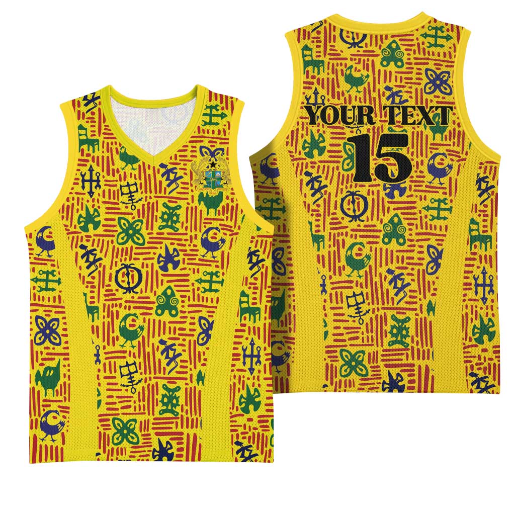 Custom Ghana Football Basketball Jersey Yellow Adinkra Pattern - African Pride