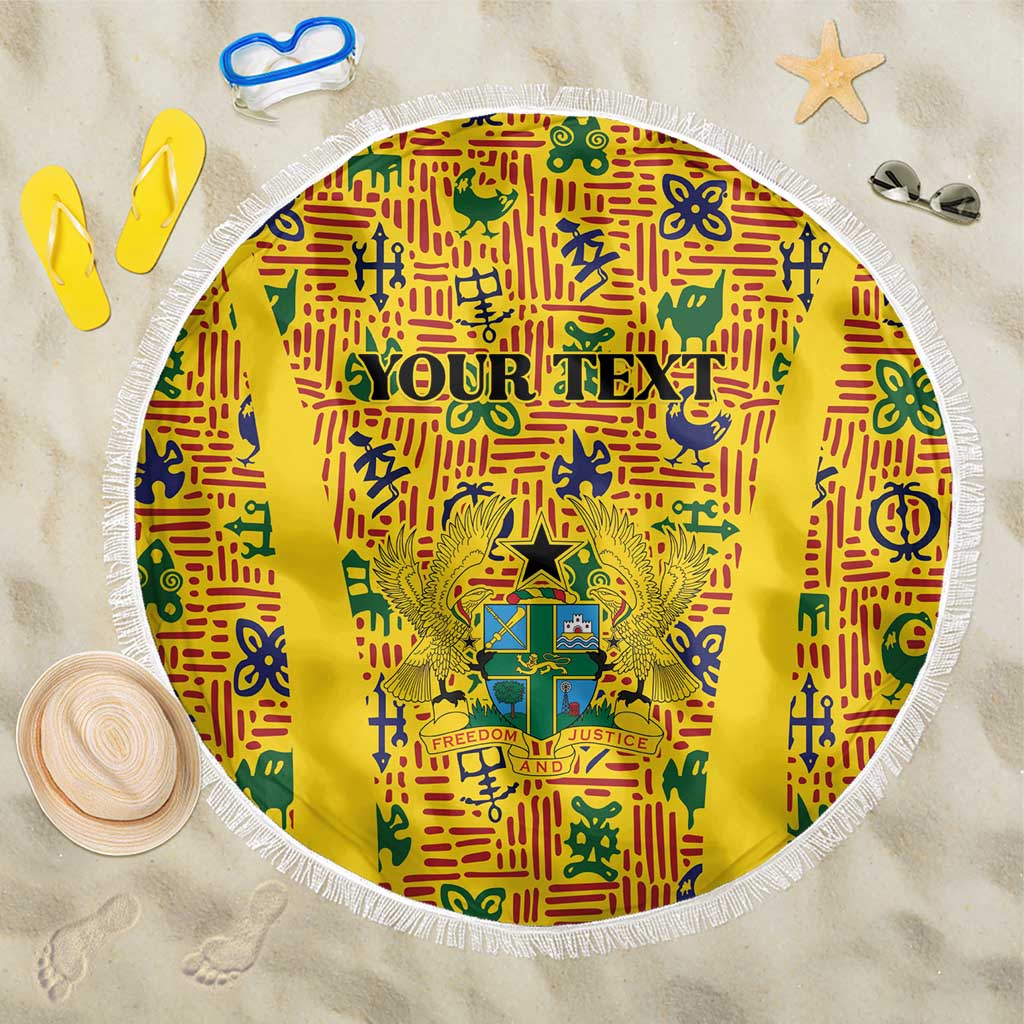 Custom Ghana Football Beach Blanket Yellow Adinkra Pattern - African Pride