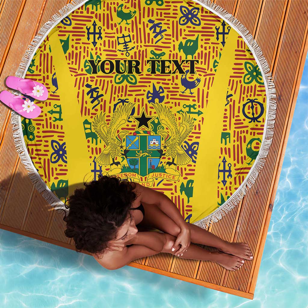 Custom Ghana Football Beach Blanket Yellow Adinkra Pattern - African Pride