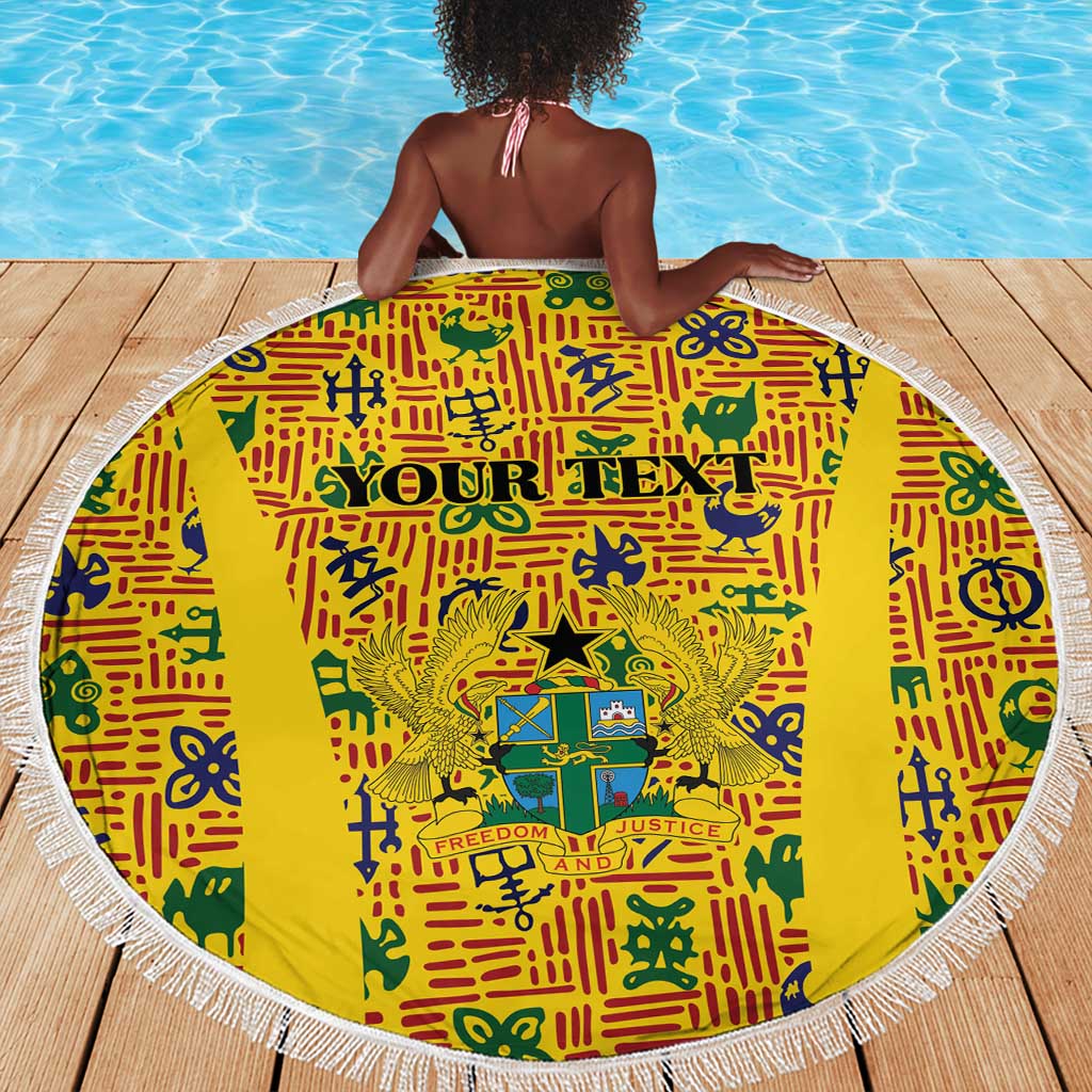 Custom Ghana Football Beach Blanket Yellow Adinkra Pattern - African Pride