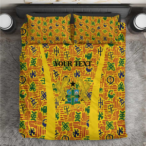 Custom Ghana Football Bedding Set Yellow Adinkra Pattern - African Pride