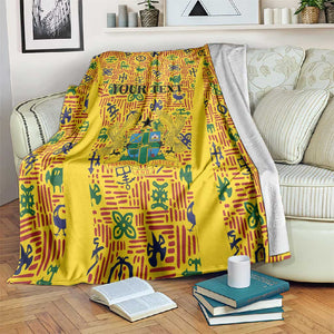 Custom Ghana Football Blanket Yellow Adinkra Pattern - African Pride