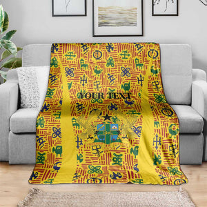 Custom Ghana Football Blanket Yellow Adinkra Pattern - African Pride