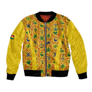 Custom Ghana Football Bomber Jacket Yellow Adinkra Pattern - African Pride