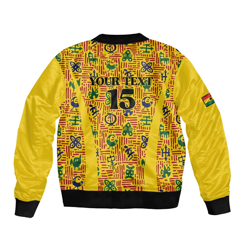 Custom Ghana Football Bomber Jacket Yellow Adinkra Pattern - African Pride