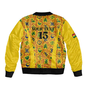 Custom Ghana Football Bomber Jacket Yellow Adinkra Pattern - African Pride
