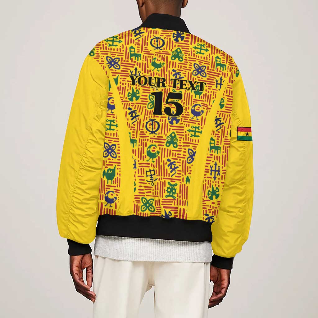 Custom Ghana Football Bomber Jacket Yellow Adinkra Pattern - African Pride