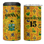 Custom Ghana Football 4 in 1 Can Cooler Tumbler Yellow Adinkra Pattern - African Pride