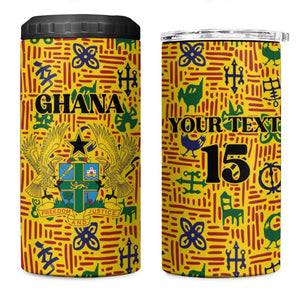Custom Ghana Football 4 in 1 Can Cooler Tumbler Yellow Adinkra Pattern - African Pride